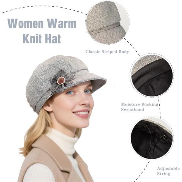2 Pcs Womens Newsboy Cap Women Retro Classic Visor Newsboy Cabbie Cap Beret